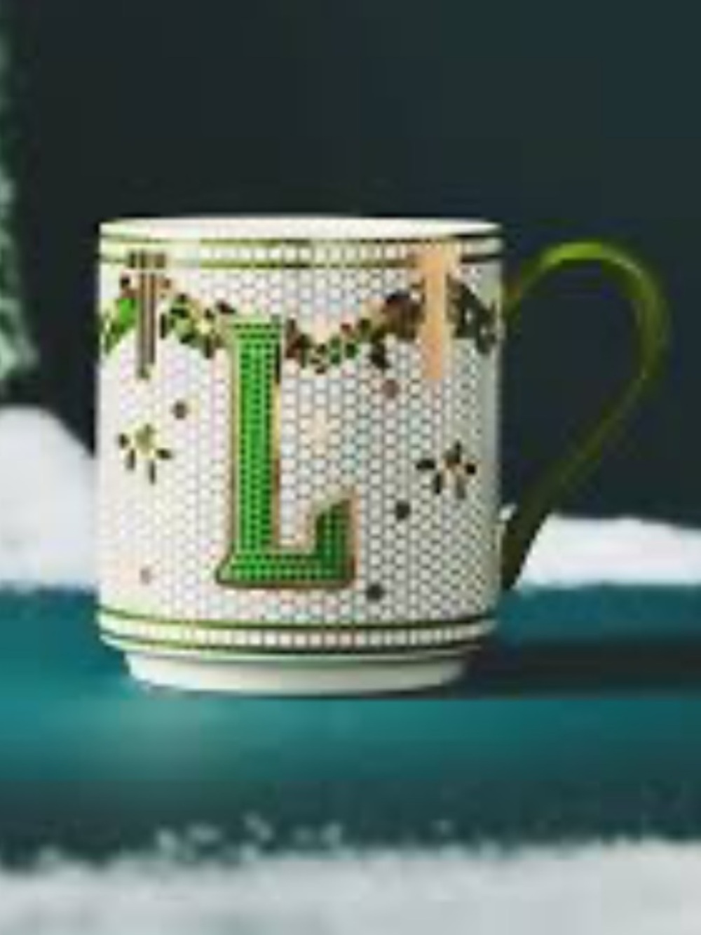 Anthropologie Festive Bistro Tile Monogram “L” Mug